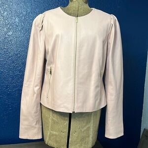 Women's Pale Pink Leather Zip-Front Jacket